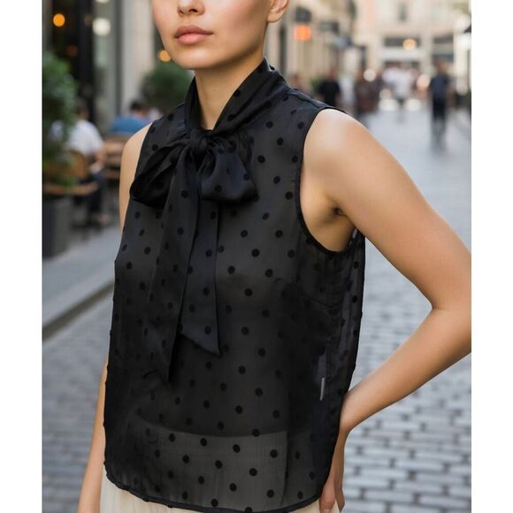 Joie Sheer Black Polka Dot Vest Size Small - Picture 3 of 3